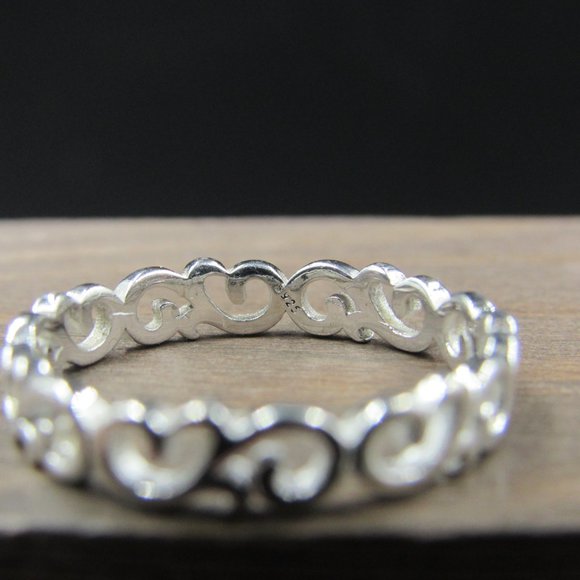 Size 8.75 Sterling Silver Fancy Wind Blowing Band Ring Vintage - Picture 4 of 7